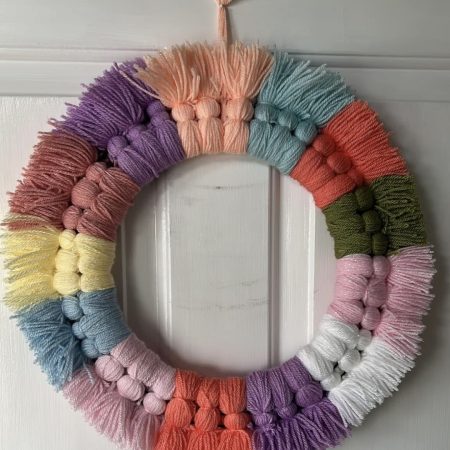 Handmade multicoloured wool tassel wreath