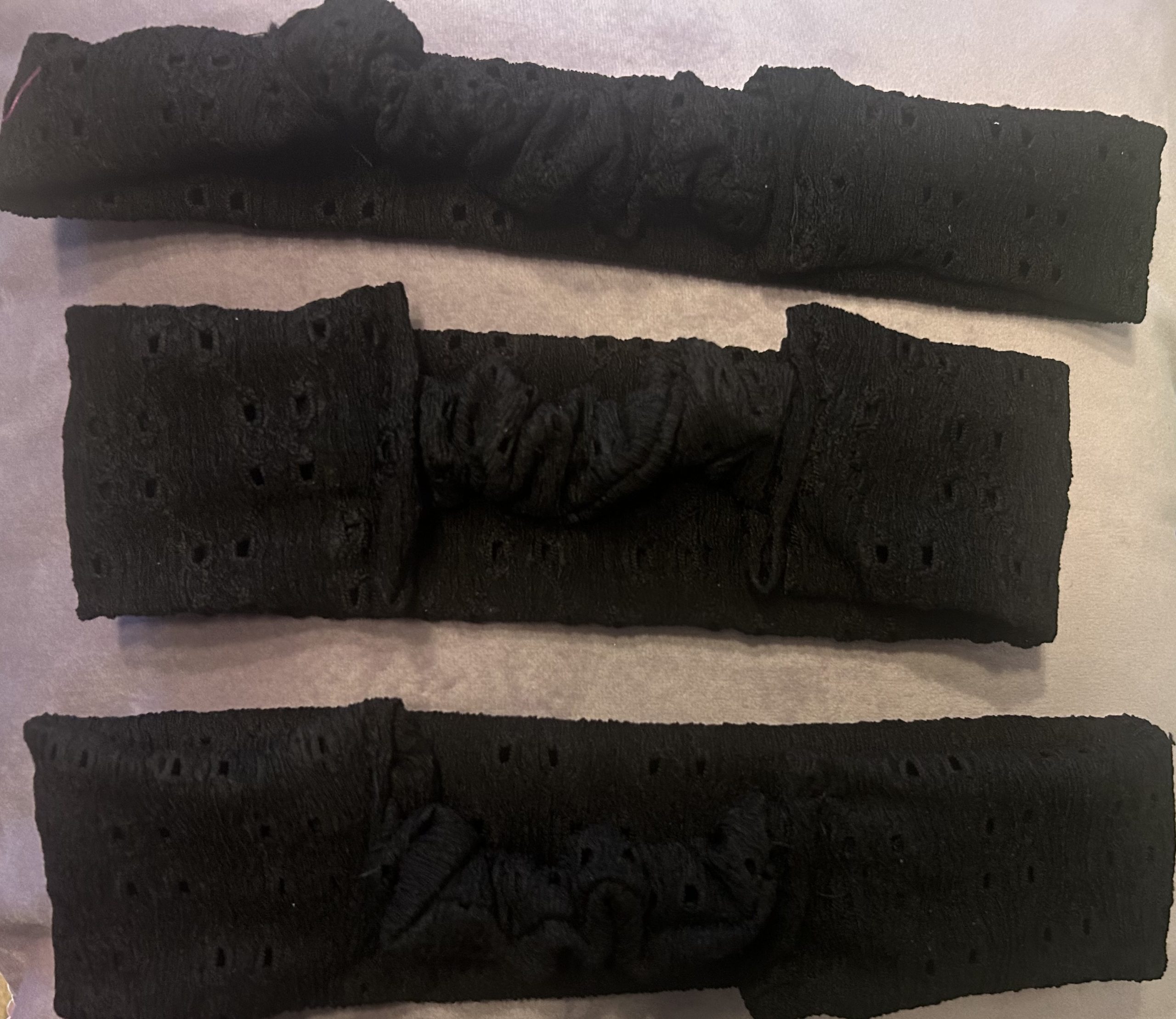 Handmade black embroidery anglais headbands