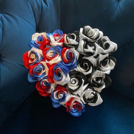 Large heart shaped box of handmade ribbon Roses