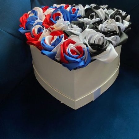 Large heart shaped box of handmade ribbon Roses