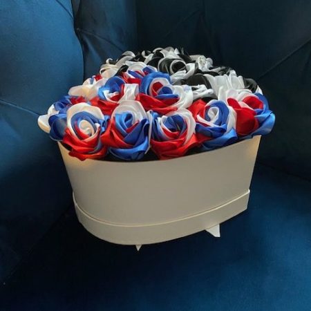 Large heart shaped box of handmade ribbon Roses