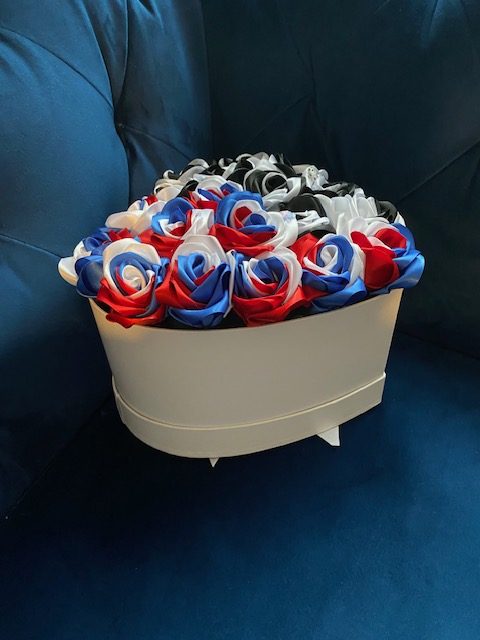 Large heart shaped box of handmade ribbon Roses