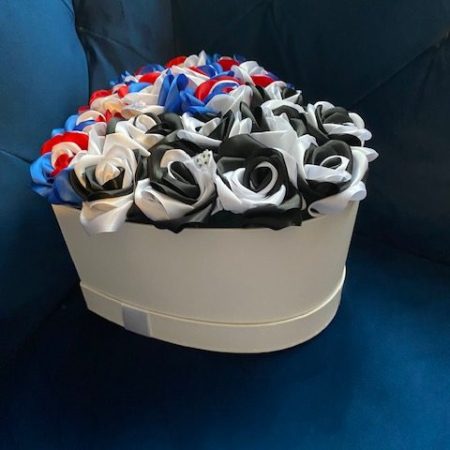 Large heart shaped box of handmade ribbon Roses