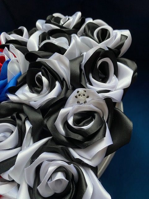 Large heart shaped box of handmade ribbon Roses