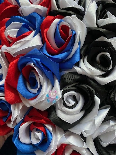 Large heart shaped box of handmade ribbon Roses