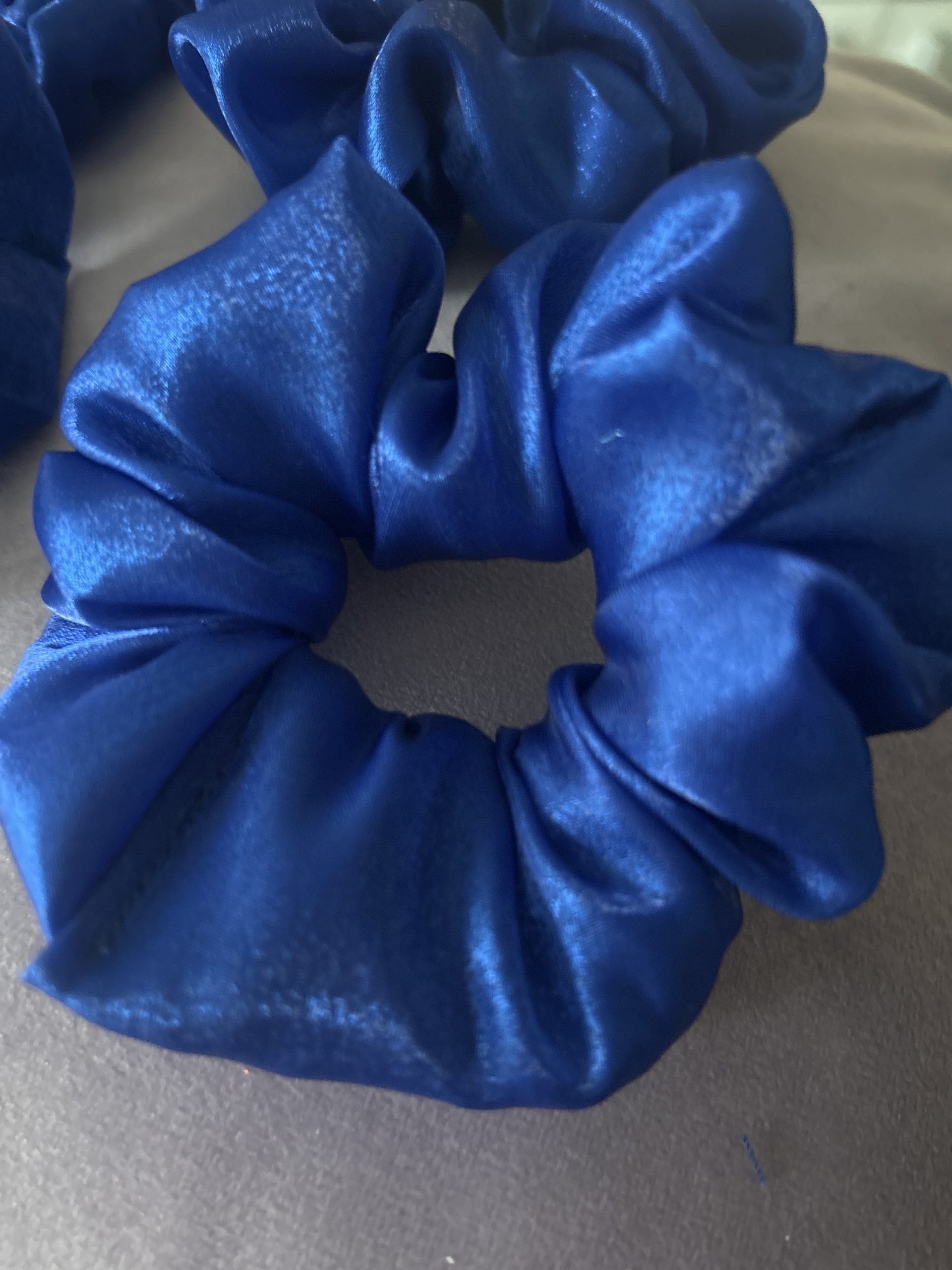 Handmade royal blue satin hair scrunchies