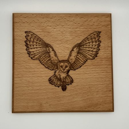 Barn Owl Full Flight Engraved on Beech Wall Hanging