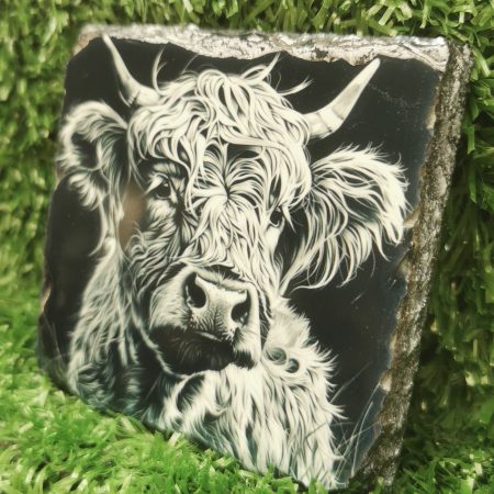 Highland Cow Coloured Slate Coaster, Sublimation, Gift Idea
