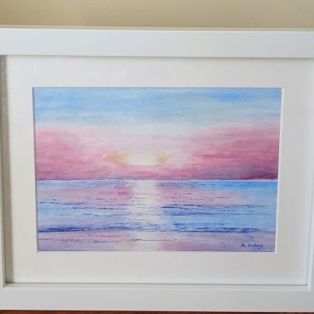 "Sunrise" original framed acrylic painting in white frame