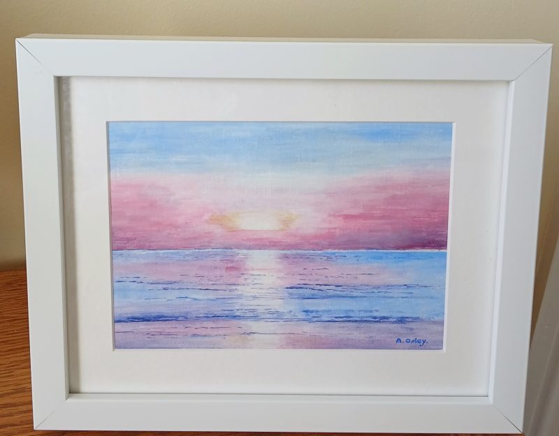 "Sunrise" original framed acrylic painting in white frame