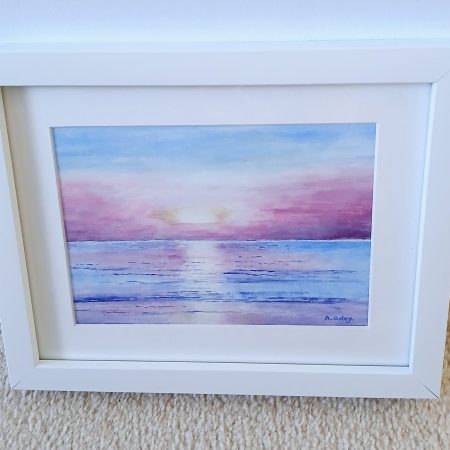 "Sunrise" original framed acrylic painting in white frame