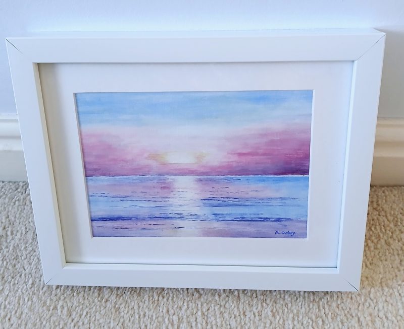 "Sunrise" original framed acrylic painting in white frame