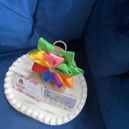 Beautiful rainbow ribbon flower keyring