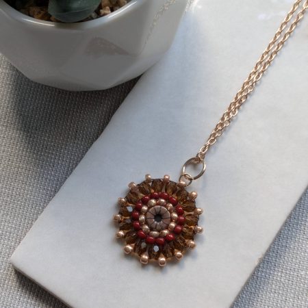 Ferris Wheel Necklace - handcrafted seed bead / beaded pendant necklace - rose gold mix
