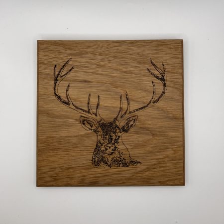 Stag Engraved on Oak Wall Hanging