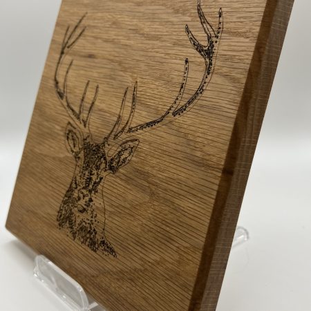 Stag Engraved on Oak Wall Hanging