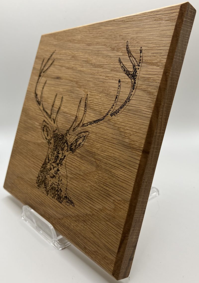 Stag Engraved on Oak Wall Hanging