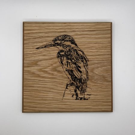 Kingfisher Engraved on Oak Wall Hanging