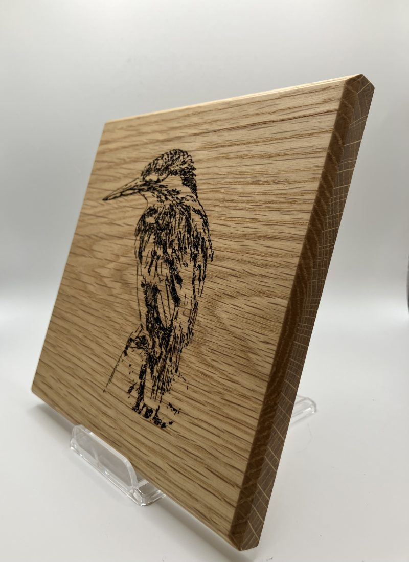 Kingfisher Engraved on Oak Wall Hanging