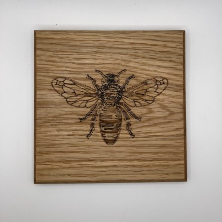 Bee Engraved on Oak Wall Hanging