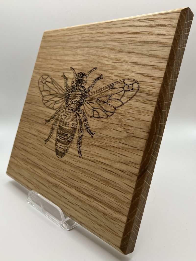 Bee Engraved on Oak Wall Hanging