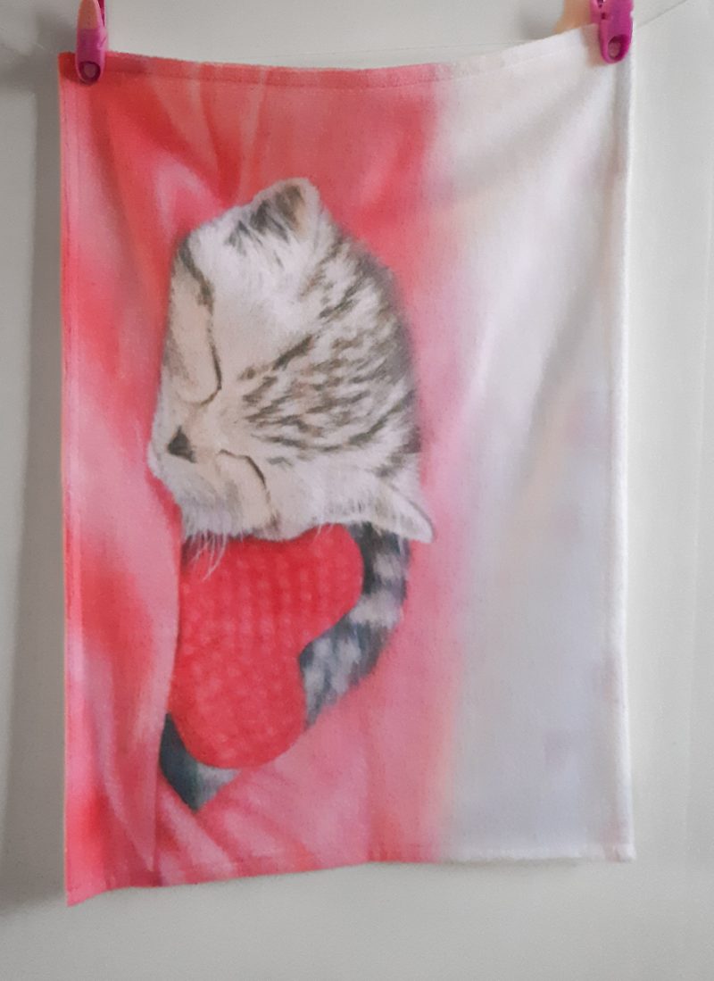 Tea Towel | Cute cat tea towel with hand drawn cute kitten design printed by UK company