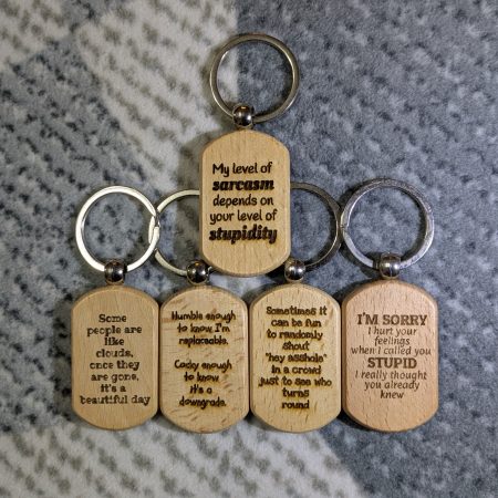 Personalised Funny Keyrings - Laser Engraved Wooden Keyring
