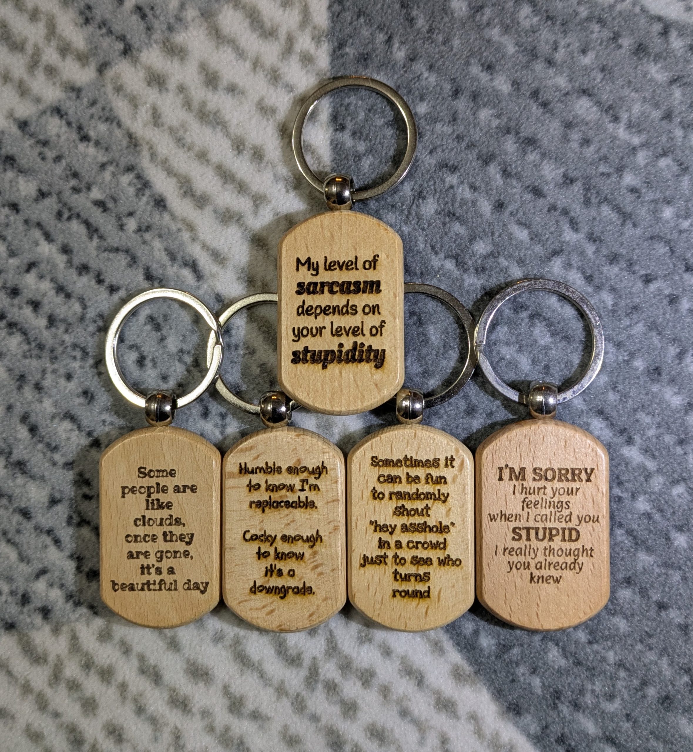 Personalised Funny Keyrings - Laser Engraved Wooden Keyring