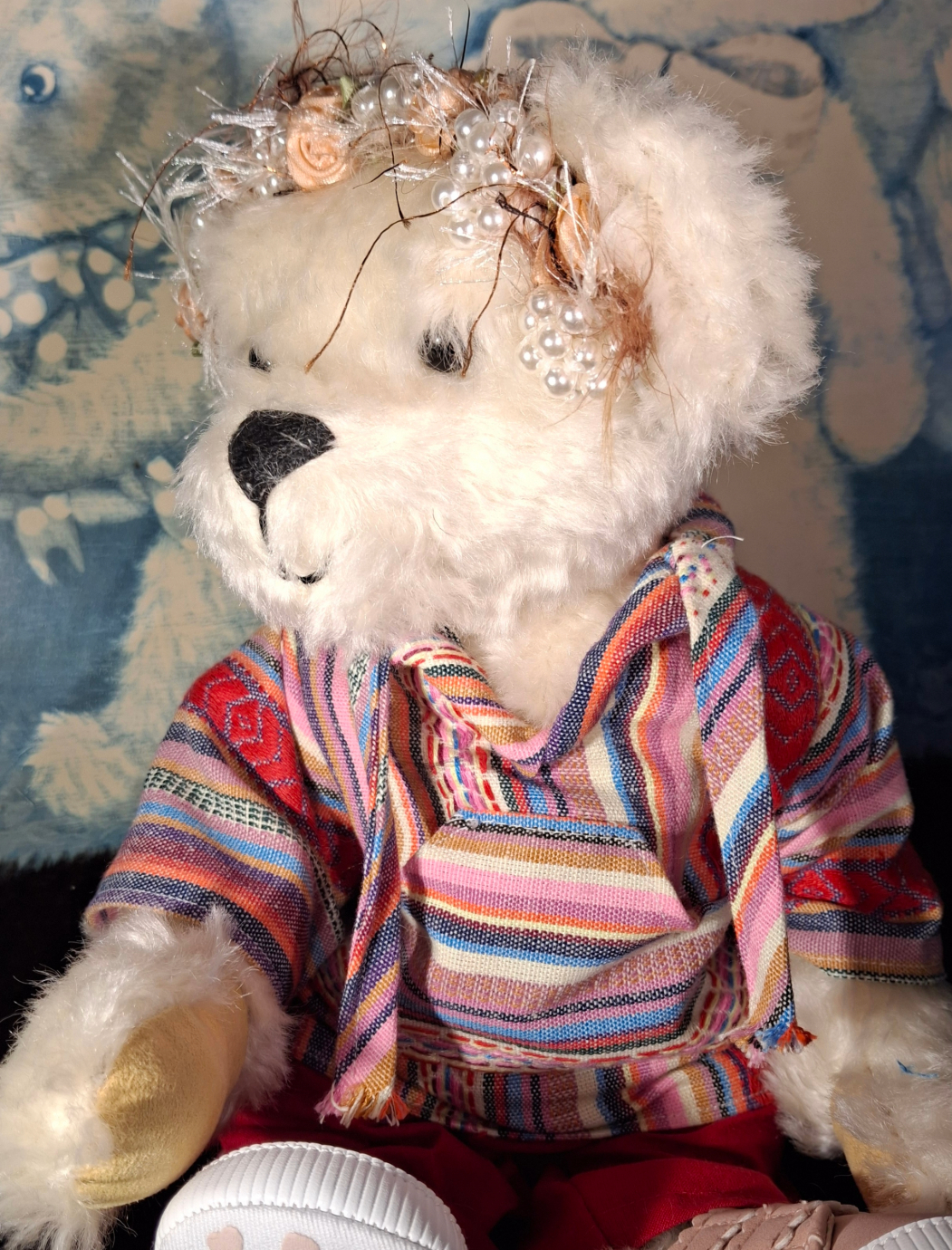 Hand-sewn mohair Teddy Bear named Harmony the Hippie