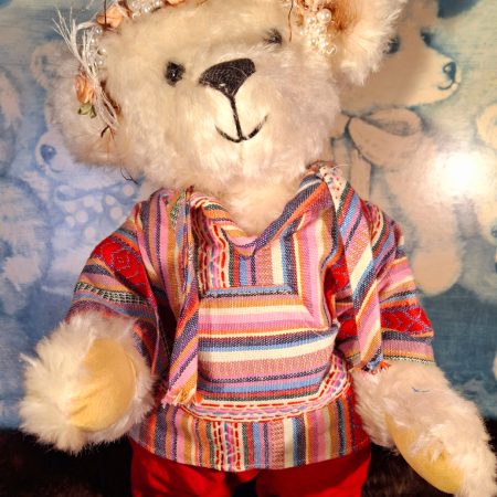 Hand-sewn mohair Teddy Bear named Harmony the Hippie