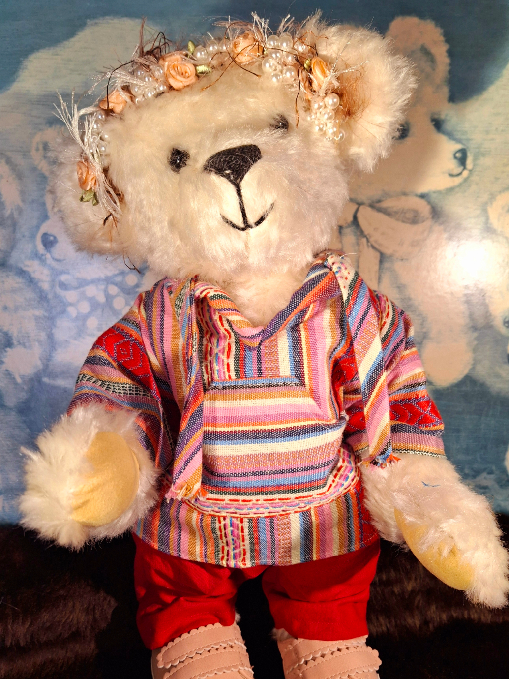Hand-sewn mohair Teddy Bear named Harmony the Hippie
