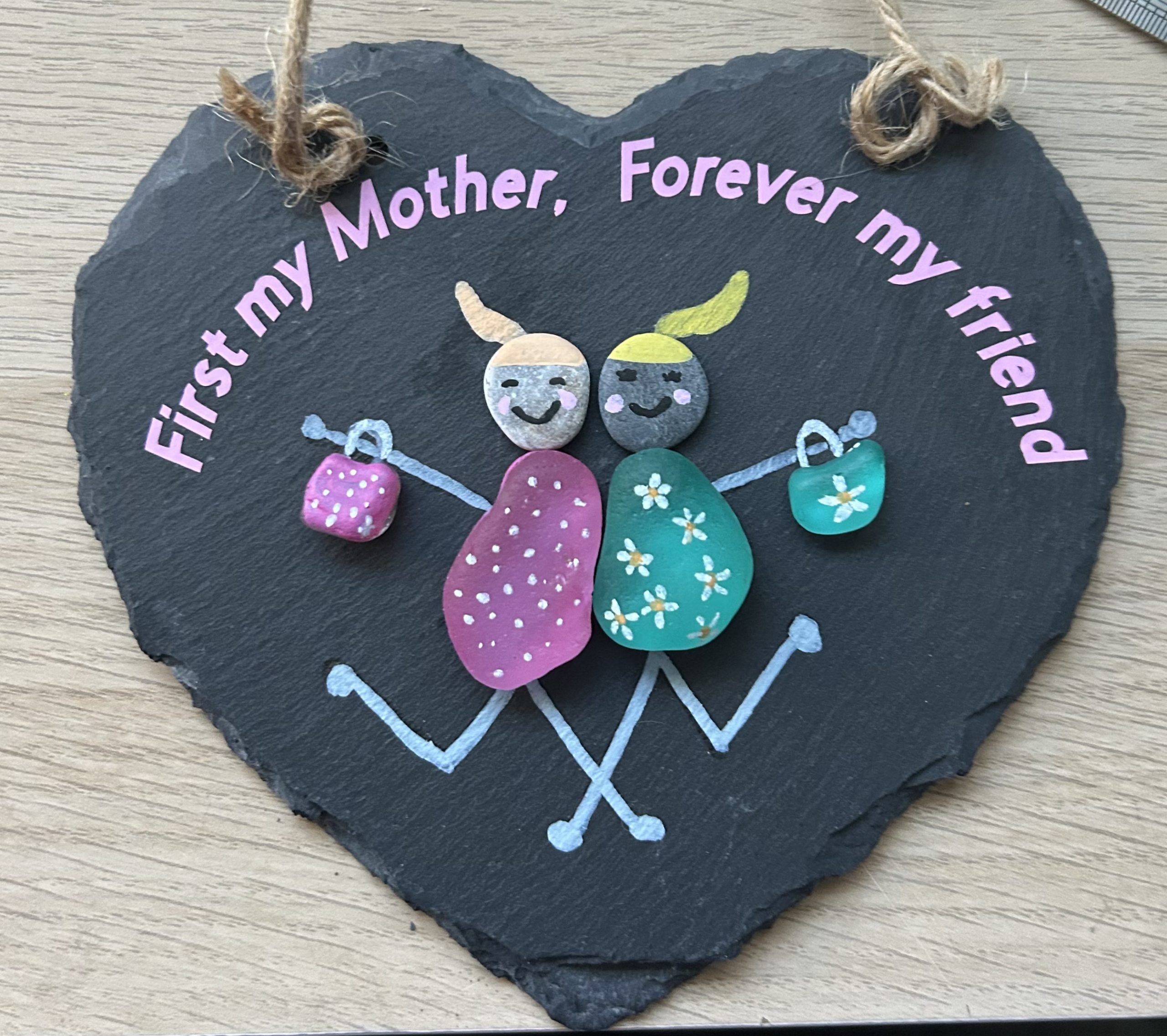 Sea Glass art on black slate heart