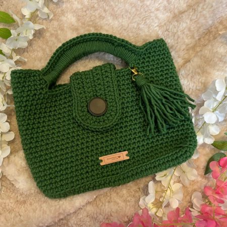Handmade Unique Crochet Green Shopper