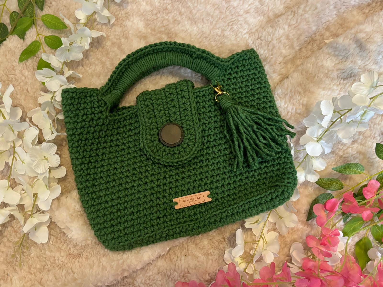 Handmade Unique Crochet Green Shopper