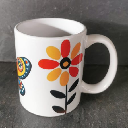 Vibrant, Colourful, Funky Flower & Butterfly Ceramic Mug