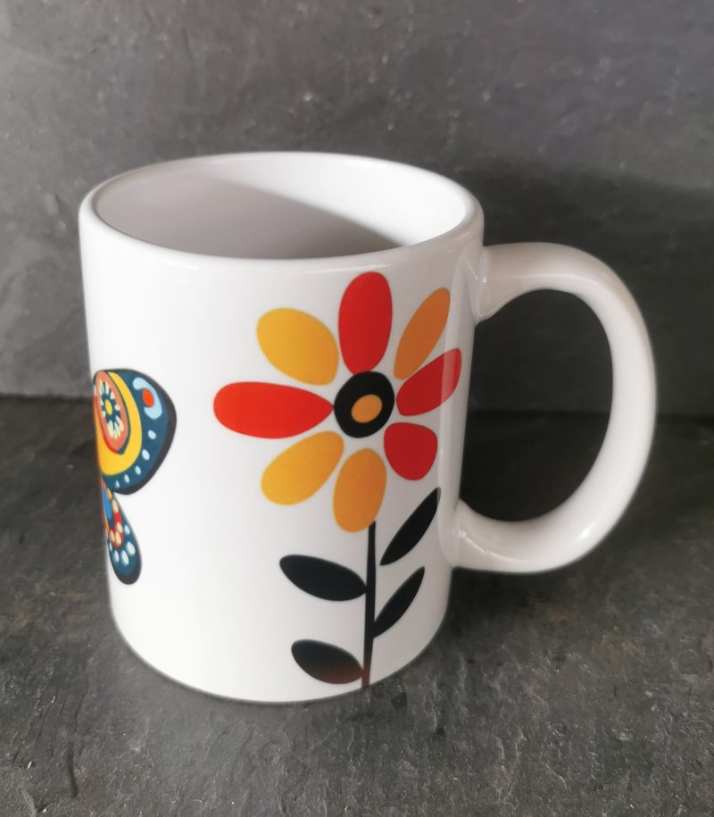 Vibrant, Colourful, Funky Flower & Butterfly Ceramic Mug