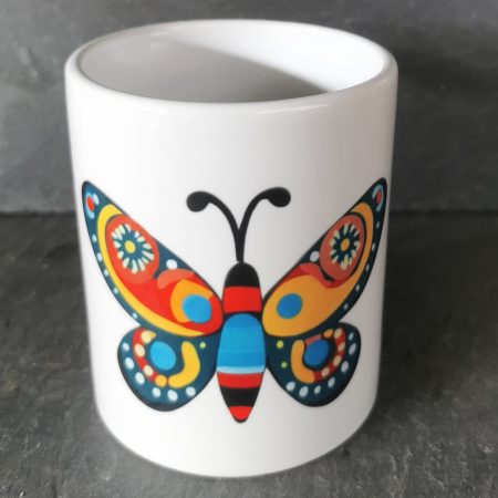 Vibrant, Colourful, Funky Flower & Butterfly Ceramic Mug