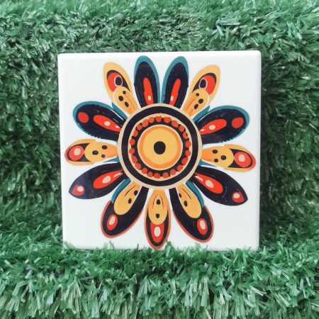 Colourful, Vibrant, Funky Flower Ceramic Coaster 100mm Square
