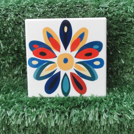 Colourful, Vibrant, Funky Flower Ceramic Coaster 100mm Square