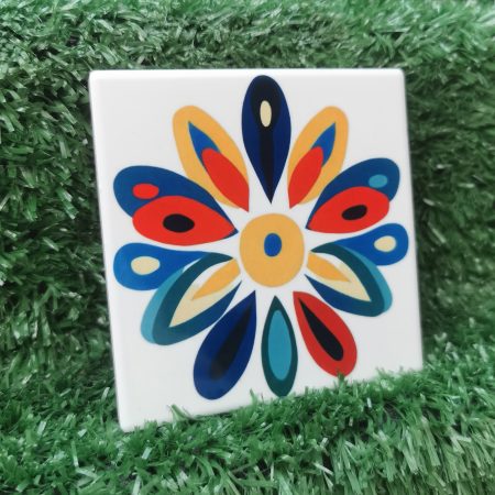 Colourful, Vibrant, Funky Flower Ceramic Coaster 100mm Square