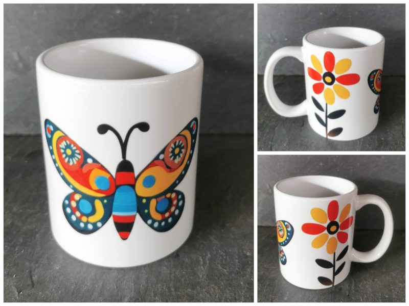 Vibrant, Colourful, Funky Flower & Butterfly Ceramic Mug