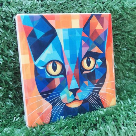 Colourful, Vibrant, Abstract Cat Ceramic Coaster 100mm Square