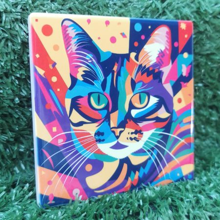Colourful, Vibrant, Abstract Cat Ceramic Coaster 100mm Square