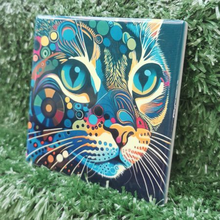 Colourful, Vibrant, Abstract Cat Ceramic Coaster 100mm Square