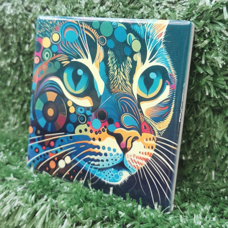 Colourful, Vibrant, Abstract Cat Ceramic Coaster 100mm Square