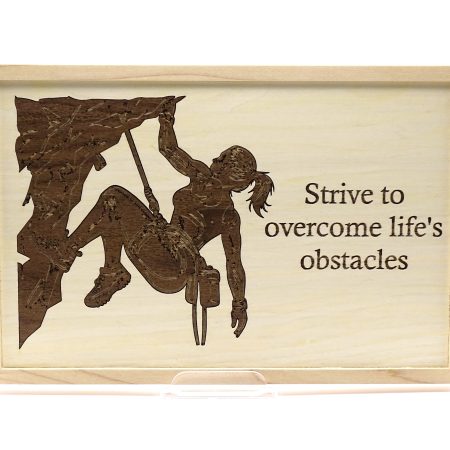 Climber Engraved in Walnut Veneer on Maple, Framed for Hanging