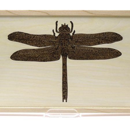 Dragonfly Engraved in Walnut Veneer on Maple Framed for Hanging