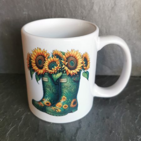 Colourful Flowers in Garden Boots 110z Ceramic Mug & Ceramic Coaster Set