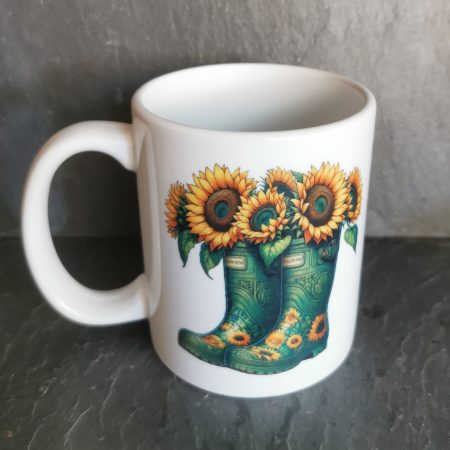 Colourful Flowers in Garden Boots 110z Ceramic Mug & Ceramic Coaster Set