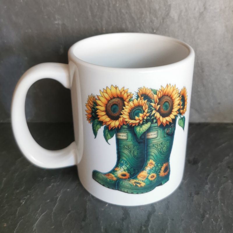 Colourful Flowers in Garden Boots 110z Ceramic Mug & Ceramic Coaster Set